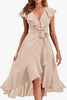 Image of Women's V-neck Short Sleeve Ruffles Long Tie Dress Shopping