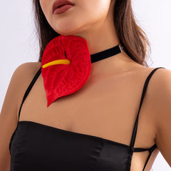 Flower Choker Fabric Flannel Handmade Collar Exaggerated Red Big Leaf Necklace Shopping