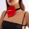 Image of Flower Choker Fabric Flannel Handmade Collar Exaggerated Red Big Leaf Necklace Shopping