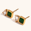 Image of Square Green Zirconium Transparent Water Drop Stitching Earrings Shopping