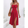 Image of New Polka Dot Print Suspender Dress Summer Sexy Slit Long Dresses For Womens Clothing Shopping