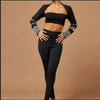 Image of Long Sleeve Top Bandeau Sling High Waist Casual Long Skinny Pants Three-piece Suit Shopping