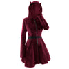 Image of Patchwork Gothic Style Hooded Long Sleeve Pleuche Cat Ear Dress Shopping