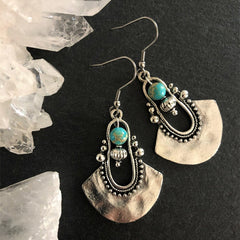 Vintage Hollow Sector Turquoise Pendant Earrings Women's Earrings