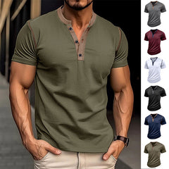 Fashion Short-sleeved Polo Shirt Summer Button V-neck T-shirt Tops Mens Clothing Shopping