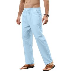 Men's Solid Color Cotton And Linen Trousers Slim Casual Pants