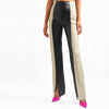 Image of High Waist Slim Two Tone Patchwork PU Leather Pants Shopping