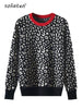 Image of Autumn Winter Women Sweaters Leopard Knitted Pullovers Long Sleeve Contrast Color Crewneck Jumpers Sweter Mujer C- 026 Shopping