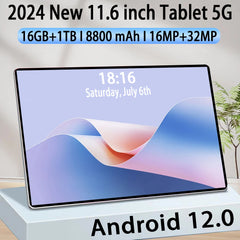 2024 New 5G tablet PC 11.6 inch tablet android 16GB+1TB ROM 16MP+32MP Network 8800mAh Android 12.0 Wifi Bluetooth Dual SIM Shopping111