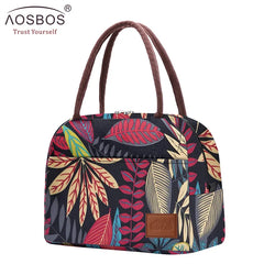 Aosbos Canvas Portable Cooler Lunch Bag Thermal Insulated Multifunction Food Bags Food Picnic Lunch Box Bag for Men Women Kids Shopping