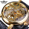 Image of Winner Transparent Golden Case Luxury Casual Design Brown Leather Strap Mens Watches Top Brand Luxury Mechanical Skeleton Watch Shopping