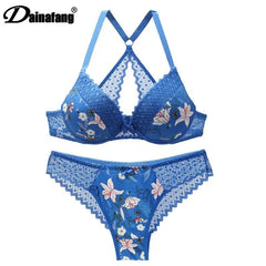 New 2020 sexy 3/4 cup back closure lace women bra set thong hollow out  underwear  intimante  lingerie Shopping