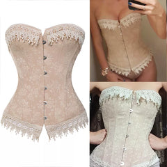 Lace Up Corsets Bustiers Overbust Waist Trainer Embroidery Sexy Boned White Beige Corset Burlesque Costumes Corselet Halloween Shopping