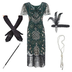 1920s Flapper Roaring Plus  Size 20s Great Gatsby Fringed Sequin Beaded Dress and Embellished Art Deco Dress Accessories XXXL Shopping