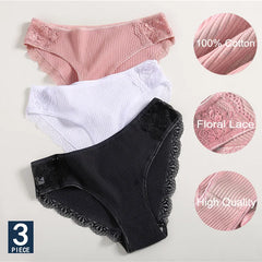 3PCS/Set Cotton Underwear Women's Panties Comfort Underpants  Floral Lace Briefs For Woman Sexy Low-Rise Pantys Intimates M L XL Shopping