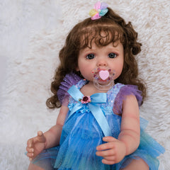 55CM Full Body Silicone  Bebe Reborn Doll Hand-Detailed Painting with Visible Veins 3D Skin Rooted Long Hair Art Doll Toys Shopping