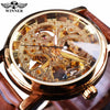 Image of Winner Transparent Golden Case Luxury Casual Design Brown Leather Strap Mens Watches Top Brand Luxury Mechanical Skeleton Watch Shopping