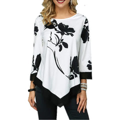 New Spring Oversized Women T Shirt Casual Irregular O-Neck Lace Splice Floral Printing Tee Shirt Women's Tops Pullovers Clothing Shopping