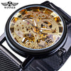 Image of Winner Transparent Golden Case Luxury Casual Design Brown Leather Strap Mens Watches Top Brand Luxury Mechanical Skeleton Watch Shopping