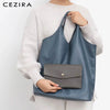 Image of CEZIRA Fashion Individual Design Shoulder Bag For Women Vegan Leather Tote Two Colors Reversible Ladies PU Hobo Coin Purse Femal Shopping