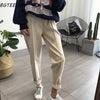 Image of BGTEEVER Winter Thicken Women Pencil Pants Wool Pants Female Autumn High Waist Loose Trousers Capris Soft Good Fabric Shopping