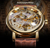 Image of Winner Transparent Golden Case Luxury Casual Design Brown Leather Strap Mens Watches Top Brand Luxury Mechanical Skeleton Watch Shopping