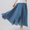 Image of High Quality Cotton Linen Maxi Skirt Womens Casual Elastic High Waist Pleated A-Line Beach Skirts Boho Saia Feminina Faldas Jupe Shopping