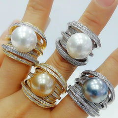 Image of GODKI 2020 Trendy Twist Pearl Statement Rings for Women Cubic Zircon Finger Rings Beads Charm Ring Bohemian Beach Jewelry 2019