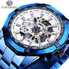 Image of Forsining 2021 Stainless Steel Waterproof Mens Skeleton Watches Top Brand Luxury Transparent Mechanical Sport Male Wrist Watches Shopping