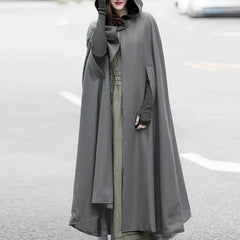 ZANZEA Women Poncho Winter Hooded Open Front Cloak Loose Solid Long Coat Hoodies Cosplay Outwear Christmas Casual Cape Shopping