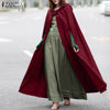 Image of ZANZEA Women Poncho Winter Hooded Open Front Cloak Loose Solid Long Coat Hoodies Cosplay Outwear Christmas Casual Cape Shopping