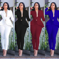 New Women Winter Women's Set Tracksuit Full Sleeve Ruffles Blazers Pencil Pants Suit Two Piece Set Office Lady Outfits Uniform Shopping