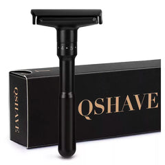 QShave Luxurious Black Adjustable Safety Razor Can Design Name on It Classic Stand Safety Razor Men Shaving 5 Gift Blades Shopping