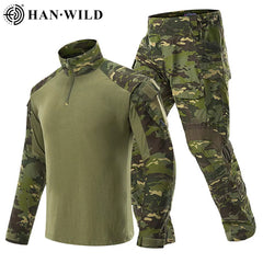 HAN WILD Hunting Suit Camouflage Tactical Shirts Army Combat Uniform Airsoft Paintball Multicam Cargo Pant T-shirts with 4 Pads Shopping