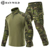 Image of HAN WILD Hunting Suit Camouflage Tactical Shirts Army Combat Uniform Airsoft Paintball Multicam Cargo Pant T-shirts with 4 Pads Shopping