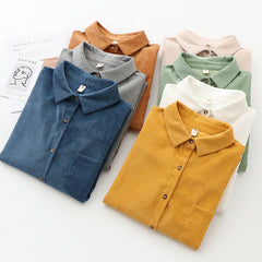 EYM Brand Solid Color Women's Corduroy Shirt 2022 Spring New Women Long Sleeve Blouse Casual Large Size Loose Blouses Lady Tops