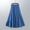 Image of High Quality Cotton Linen Maxi Skirt Womens Casual Elastic High Waist Pleated A-Line Beach Skirts Boho Saia Feminina Faldas Jupe Shopping