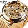 Image of Winner Transparent Golden Case Luxury Casual Design Brown Leather Strap Mens Watches Top Brand Luxury Mechanical Skeleton Watch Shopping