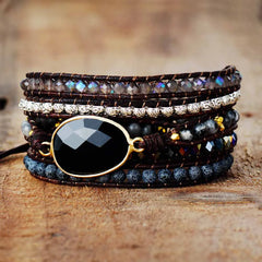 Native Inspired Designer Leather Bracelet Black Onyx Mix 5 Strands Woven Wrap Bangles Bohemian Jewelry Dropship Shopping