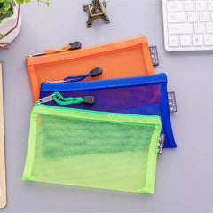 1 Pcs Transparent Grid Zipper Pen Bag Pencil Case Storage Package For Girls Korean Stationery School Supplies School Student Shopping