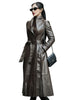 Image of Nerazzurri Autumn Long Brown Black Soft Faux Leather Trench Coat for Women Belt Skirted Elegant Luxury Fashion 5xl 6xl 7xl 2022 Shopping