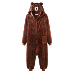 Unisex Bear Kigurumis Zipper Animal Onesie Women Men Adult Couple Funny Jumpsuit Flannel Warm Soft Cartoon Winter Sleepwear Shopping