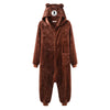 Image of Unisex Bear Kigurumis Zipper Animal Onesie Women Men Adult Couple Funny Jumpsuit Flannel Warm Soft Cartoon Winter Sleepwear Shopping