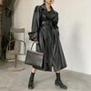 Image of Lautaro Long oversized leather trench coat for women long sleeve lapel loose fit Fall Stylish black women clothing streetwear Shopping