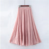 Image of High Quality Cotton Linen Maxi Skirt Womens Casual Elastic High Waist Pleated A-Line Beach Skirts Boho Saia Feminina Faldas Jupe Shopping