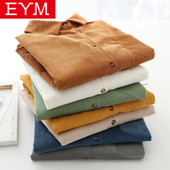 EYM Brand Solid Color Women's Corduroy Shirt 2022 Spring New Women Long Sleeve Blouse Casual Large Size Loose Blouses Lady Tops Shopping