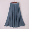 Image of High Quality Cotton Linen Maxi Skirt Womens Casual Elastic High Waist Pleated A-Line Beach Skirts Boho Saia Feminina Faldas Jupe Shopping