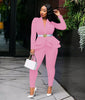 Image of New Women Winter Women's Set Tracksuit Full Sleeve Ruffles Blazers Pencil Pants Suit Two Piece Set Office Lady Outfits Uniform Shopping