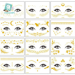 Rocooart Flash Metallic Waterproof Tattoo Gold Silver Women Fashion Henna Face Freckle Temporary Tattoo Carnival Party Sticker