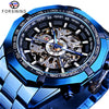 Image of Forsining 2021 Stainless Steel Waterproof Mens Skeleton Watches Top Brand Luxury Transparent Mechanical Sport Male Wrist Watches Shopping